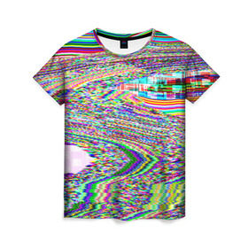Женская футболка 3D с принтом Точечная психоделика в Курске, 100% полиэфир ( синтетическое хлопкоподобное полотно) | прямой крой, круглый вырез горловины, длина до линии бедер | глитч | глич | полосы | разводы