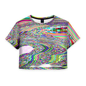 Женская футболка 3D укороченная с принтом Точечная психоделика в Курске, 100% полиэстер | круглая горловина, длина футболки до линии талии, рукава с отворотами | глитч | глич | полосы | разводы