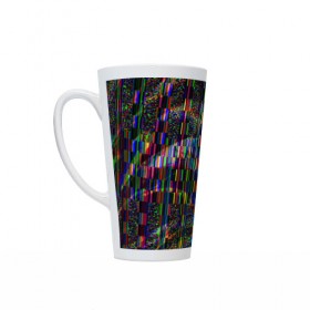 Кружка Латте с принтом Цветная иллюзия в Курске, Белая керамика | Объем 480 мл; Высота 150 мм; Диаметр 90 мм | глитч | глич | линии | полосы | разноцветный