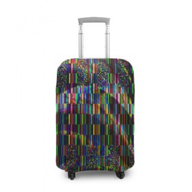 Чехол для чемодана 3D с принтом Цветная иллюзия в Курске, 86% полиэфир, 14% спандекс | двустороннее нанесение принта, прорези для ручек и колес | глитч | глич | линии | полосы | разноцветный