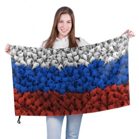 Флаг 3D с принтом Флаг России из хоккеистов в Курске, 100% полиэстер | плотность ткани — 95 г/м2, размер — 67 х 109 см. Принт наносится с одной стороны | Тематика изображения на принте: зима | лед | олимпиада | россия | сборная | спорт | триколор | хокей | хоккеист | хоккей | чемпионат