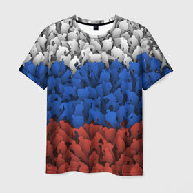 Мужская футболка 3D с принтом Флаг России из хоккеистов в Курске, 100% полиэфир | прямой крой, круглый вырез горловины, длина до линии бедер | зима | лед | олимпиада | россия | сборная | спорт | триколор | хокей | хоккеист | хоккей | чемпионат