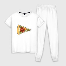 Женская пижама хлопок с принтом Кусочек пиццы в Курске, 100% хлопок | брюки и футболка прямого кроя, без карманов, на брюках мягкая резинка на поясе и по низу штанин | 14 февраля | love | pizza | valentine | любовь