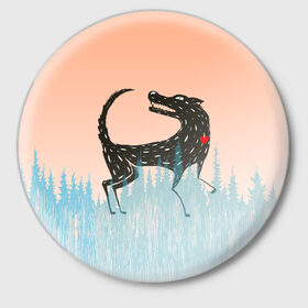 Значок с принтом Волк в Курске,  металл | круглая форма, металлическая застежка в виде булавки | Тематика изображения на принте: 