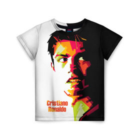 Детская футболка 3D с принтом Cristiano Ronaldo в Курске, 100% гипоаллергенный полиэфир | прямой крой, круглый вырез горловины, длина до линии бедер, чуть спущенное плечо, ткань немного тянется | Тематика изображения на принте: real madrid | криштиану | реал мадрид | роналду