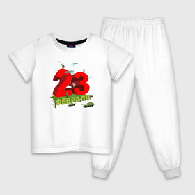 Детская пижама хлопок с принтом 23 февраля в Курске, 100% хлопок |  брюки и футболка прямого кроя, без карманов, на брюках мягкая резинка на поясе и по низу штанин
 | 