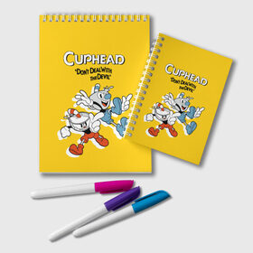 Блокнот с принтом Cuphead в Курске, 100% бумага | 48 листов, плотность листов — 60 г/м2, плотность картонной обложки — 250 г/м2. Листы скреплены удобной пружинной спиралью. Цвет линий — светло-серый
 | cuphead | капхед | компьтерная игра