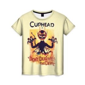 Женская футболка 3D с принтом Cuphead в Курске, 100% полиэфир ( синтетическое хлопкоподобное полотно) | прямой крой, круглый вырез горловины, длина до линии бедер | cuphead | капхед | компьтерная игра