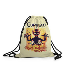 Рюкзак-мешок 3D с принтом Cuphead в Курске, 100% полиэстер | плотность ткани — 200 г/м2, размер — 35 х 45 см; лямки — толстые шнурки, застежка на шнуровке, без карманов и подкладки | cuphead | капхед | компьтерная игра