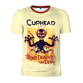 Мужская футболка 3D спортивная с принтом Cuphead в Курске, 100% полиэстер с улучшенными характеристиками | приталенный силуэт, круглая горловина, широкие плечи, сужается к линии бедра | Тематика изображения на принте: cuphead | капхед | компьтерная игра