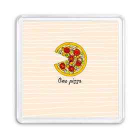 Магнит 55*55 с принтом One love, One pizza в Курске, Пластик | Размер: 65*65 мм; Размер печати: 55*55 мм | Тематика изображения на принте: 14 февраля | love | pizza | valentine | любовь