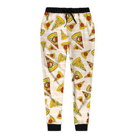 Женские брюки 3D с принтом Pizza love в Курске, полиэстер 100% | прямой крой, два кармана без застежек по бокам, с мягкой трикотажной резинкой на поясе и по низу штанин. В поясе для дополнительного комфорта — широкие завязки | 14 февраля | love | pizza | valentine | любовь
