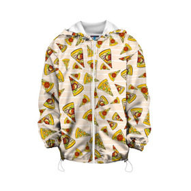 Детская куртка 3D с принтом Pizza love в Курске, 100% полиэстер | застежка — молния, подол и капюшон оформлены резинкой с фиксаторами, по бокам — два кармана без застежек, один потайной карман на груди, плотность верхнего слоя — 90 г/м2; плотность флисового подклада — 260 г/м2 | Тематика изображения на принте: 14 февраля | love | pizza | valentine | любовь