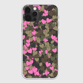 Чехол для iPhone 12 Pro Max с принтом Какмуфляж с сердечками в Курске, Силикон |  | 14 февраля | день святого валентина | камуфляж | любовь | милитари | паттерн | розовый | сердечко | сердце | хаки