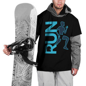 Накидка на куртку 3D с принтом RUN в Курске, 100% полиэстер |  | бег | зал | здоровья | сила | синий | спорт | темный | человек