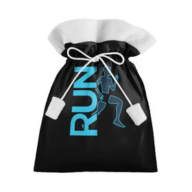Подарочный 3D мешок с принтом RUN в Курске, 100% полиэстер | Размер: 29*39 см | бег | зал | здоровья | сила | синий | спорт | темный | человек