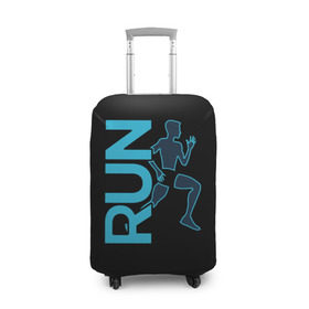 Чехол для чемодана 3D с принтом RUN в Курске, 86% полиэфир, 14% спандекс | двустороннее нанесение принта, прорези для ручек и колес | бег | зал | здоровья | сила | синий | спорт | темный | человек