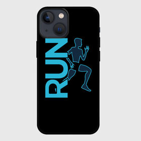 Чехол для iPhone 13 mini с принтом RUN в Курске,  |  | бег | зал | здоровья | сила | синий | спорт | темный | человек