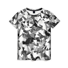 Женская футболка 3D с принтом Городской серый камуфляж в Курске, 100% полиэфир ( синтетическое хлопкоподобное полотно) | прямой крой, круглый вырез горловины, длина до линии бедер | армия | геометрический | геометрия | маскировка | милитари | паттерн | текстура | треугольники | чернобелый