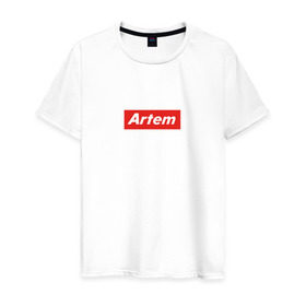 Мужская футболка хлопок с принтом Артём/ Artem в Курске, 100% хлопок | прямой крой, круглый вырез горловины, длина до линии бедер, слегка спущенное плечо. | Тематика изображения на принте: supreme | артём | суприм