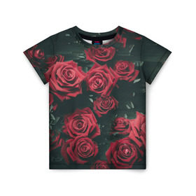 Детская футболка 3D с принтом Цветы Розы в Курске, 100% гипоаллергенный полиэфир | прямой крой, круглый вырез горловины, длина до линии бедер, чуть спущенное плечо, ткань немного тянется | 8 | день | женский | женский день | красная | любовь | марта | роза | розы | цветы