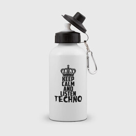 Бутылка спортивная с принтом Keep calm and listen Techno в Курске, металл | емкость — 500 мл, в комплекте две пластиковые крышки и карабин для крепления | ebm | edm | hi nrg | techno | габбер | даб | детройт | дип | индастриал | италиан | минимал | музыка | синтипоп | тек хаус | техно | фанк | хард | чикаго хаус | шранц | эйсид | электро | электронная