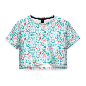 Женская футболка 3D укороченная с принтом 36,6 в Курске, 100% полиэстер | круглая горловина, длина футболки до линии талии, рукава с отворотами | аптека | врач | гиппократ | градусник | медбрат | медик | медсестра | пинцет | скорая | скорая помощь