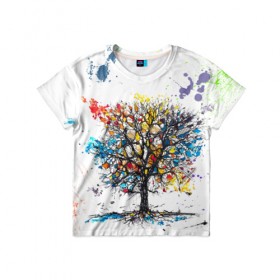 Детская футболка 3D с принтом Дерево в красках в Курске, 100% гипоаллергенный полиэфир | прямой крой, круглый вырез горловины, длина до линии бедер, чуть спущенное плечо, ткань немного тянется | дерево | краски | цветное дерево