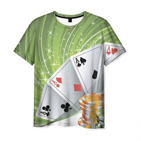 Мужская футболка 3D с принтом Покер Старс в Курске, 100% полиэфир | прямой крой, круглый вырез горловины, длина до линии бедер | Тематика изображения на принте: игра | казино | каре | карты | роял | сет | стрит | туз | удача | флеш | фул | хаус