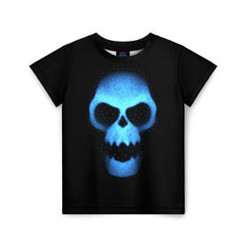 Детская футболка 3D с принтом Синий череп в Курске, 100% гипоаллергенный полиэфир | прямой крой, круглый вырез горловины, длина до линии бедер, чуть спущенное плечо, ткань немного тянется | Тематика изображения на принте: неон | свет | синий | череп