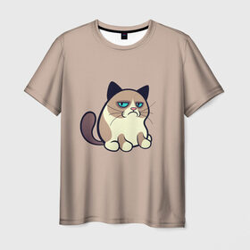 Мужская футболка 3D с принтом Недовольный кот в Курске, 100% полиэфир | прямой крой, круглый вырез горловины, длина до линии бедер | cat | кот | кошка