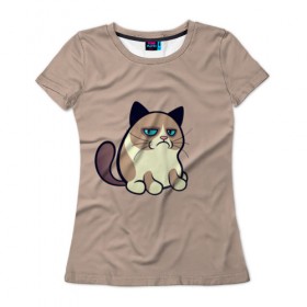 Женская футболка 3D с принтом Недовольный кот в Курске, 100% полиэфир ( синтетическое хлопкоподобное полотно) | прямой крой, круглый вырез горловины, длина до линии бедер | cat | кот | кошка