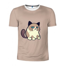 Мужская футболка 3D спортивная с принтом Недовольный кот в Курске, 100% полиэстер с улучшенными характеристиками | приталенный силуэт, круглая горловина, широкие плечи, сужается к линии бедра | Тематика изображения на принте: cat | кот | кошка