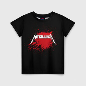 Детская футболка 3D с принтом Metallica в Курске, 100% гипоаллергенный полиэфир | прямой крой, круглый вырез горловины, длина до линии бедер, чуть спущенное плечо, ткань немного тянется | Тематика изображения на принте: band | blood | metal | metallica | music | rock | атрибутика | группа | кровь | метал | музыка | рок