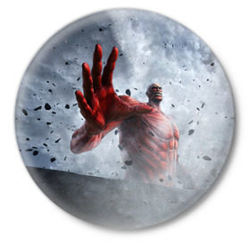 Значок с принтом Титан в Курске,  металл | круглая форма, металлическая застежка в виде булавки | attack on titan | атака титанов | колосс