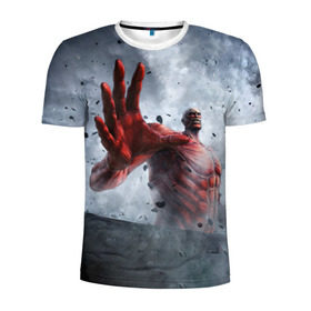 Мужская футболка 3D спортивная с принтом Титан в Курске, 100% полиэстер с улучшенными характеристиками | приталенный силуэт, круглая горловина, широкие плечи, сужается к линии бедра | attack on titan | атака титанов | колосс