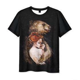 Мужская футболка 3D с принтом Defender в Курске, 100% полиэфир | прямой крой, круглый вырез горловины, длина до линии бедер | bear | calm | defender | ginger | ginger hair | girl | protection | девушка | животные | защита | медведь | рыжая