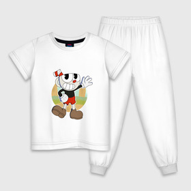 Детская пижама хлопок с принтом Cuphead в Курске, 100% хлопок |  брюки и футболка прямого кроя, без карманов, на брюках мягкая резинка на поясе и по низу штанин
 | cuphead | капхед | капхэд