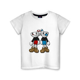 Детская футболка хлопок с принтом Cuphead/Mugman в Курске, 100% хлопок | круглый вырез горловины, полуприлегающий силуэт, длина до линии бедер | капхед | капхэд | магмен | магмэн | мугмен