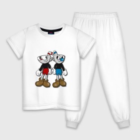 Детская пижама хлопок с принтом Cuphead/Mugman в Курске, 100% хлопок |  брюки и футболка прямого кроя, без карманов, на брюках мягкая резинка на поясе и по низу штанин
 | капхед | капхэд | магмен | магмэн | мугмен