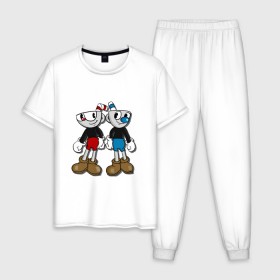 Мужская пижама хлопок с принтом Cuphead/Mugman в Курске, 100% хлопок | брюки и футболка прямого кроя, без карманов, на брюках мягкая резинка на поясе и по низу штанин
 | капхед | капхэд | магмен | магмэн | мугмен