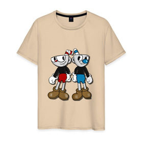 Мужская футболка хлопок с принтом Cuphead/Mugman в Курске, 100% хлопок | прямой крой, круглый вырез горловины, длина до линии бедер, слегка спущенное плечо. | капхед | капхэд | магмен | магмэн | мугмен
