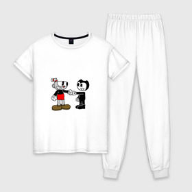 Женская пижама хлопок с принтом Cuphead Bendy в Курске, 100% хлопок | брюки и футболка прямого кроя, без карманов, на брюках мягкая резинка на поясе и по низу штанин | бенди | бэнди | капхед | капхэд