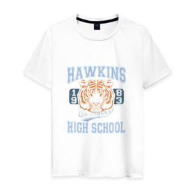 Мужская футболка хлопок с принтом Stranger Things Hawkins в Курске, 100% хлопок | прямой крой, круглый вырез горловины, длина до линии бедер, слегка спущенное плечо. | hawkins | stranger things | очень странные дела