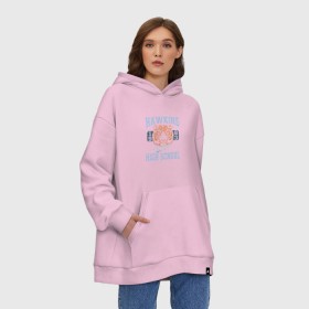 Худи SuperOversize хлопок с принтом Stranger Things Hawkins в Курске, 70% хлопок, 30% полиэстер, мягкий начес внутри | карман-кенгуру, эластичная резинка на манжетах и по нижней кромке, двухслойный капюшон
 | hawkins | stranger things | очень странные дела