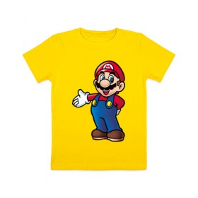 Детская футболка хлопок с принтом Mario в Курске, 100% хлопок | круглый вырез горловины, полуприлегающий силуэт, длина до линии бедер | Тематика изображения на принте: nintendo | марио | нинтендо
