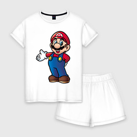 Женская пижама с шортиками хлопок с принтом Mario в Курске, 100% хлопок | футболка прямого кроя, шорты свободные с широкой мягкой резинкой | nintendo | марио | нинтендо