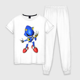 Женская пижама хлопок с принтом Metal Sonic в Курске, 100% хлопок | брюки и футболка прямого кроя, без карманов, на брюках мягкая резинка на поясе и по низу штанин | метал соник | металл соник