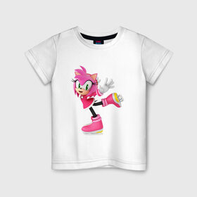 Детская футболка хлопок с принтом Эми Роуз в Курске, 100% хлопок | круглый вырез горловины, полуприлегающий силуэт, длина до линии бедер | amy rose | sonic | соник