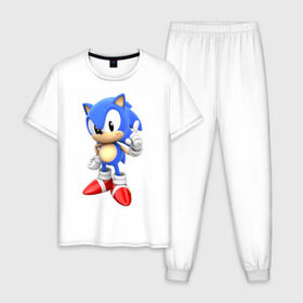 Мужская пижама хлопок с принтом Classic Sonic в Курске, 100% хлопок | брюки и футболка прямого кроя, без карманов, на брюках мягкая резинка на поясе и по низу штанин
 | 16 бит | sega | sonic | классический соник